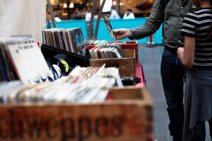records for sale in a flea market