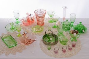 variety of depression glass pieces